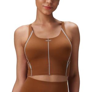 imagebaleaf Freeleaf Broadway Womens Spaghetti Strap Dance Sports Bras High Impact Crisscross Back Padded Yoga Workout Tank TopBrown