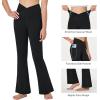 imagebaleaf Girls Flare Leggings Cross High Waisted Bootcut Yoga Dance Pants Kids Bell Bottoms Leggings with PocketsBlack