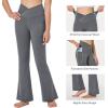 imagebaleaf Girls Flare Leggings Cross High Waisted Bootcut Yoga Dance Pants Kids Bell Bottoms Leggings with PocketsGrey