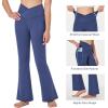 imagebaleaf Girls Flare Leggings Cross High Waisted Bootcut Yoga Dance Pants Kids Bell Bottoms Leggings with PocketsNavy Blue
