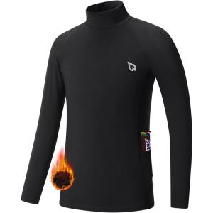 imagebaleaf Boys Thermal Compression Shirts Youth Long Sleeve Fleece Base Layer Soccer Football Cold Gear03black