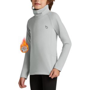 imagebaleaf Boys Thermal Compression Shirts Youth Long Sleeve Fleece Base Layer Soccer Football Cold Gear03grey