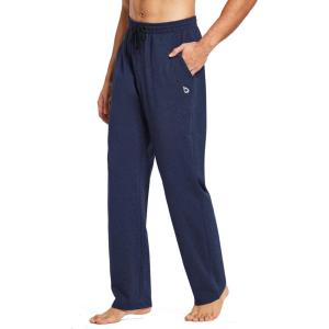 imageBALEAF Mens Sweatpants Casual Lounge Cotton Pajama Yoga Pants Open Bottom Straight Leg Male Sweat Pants with PocketsAheather Blue