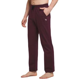 imageBALEAF Mens Sweatpants Casual Lounge Cotton Pajama Yoga Pants Open Bottom Straight Leg Male Sweat Pants with PocketsAwine Red