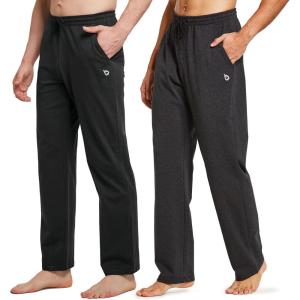 imageBALEAF Mens Sweatpants Casual Lounge Cotton Pajama Yoga Pants Open Bottom Straight Leg Male Sweat Pants with PocketsBblackCharcoal