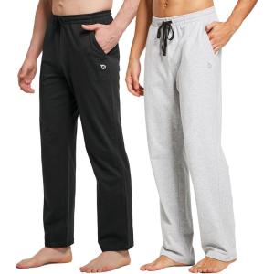 imageBALEAF Mens Sweatpants Casual Lounge Cotton Pajama Yoga Pants Open Bottom Straight Leg Male Sweat Pants with PocketsBblackLight Gray
