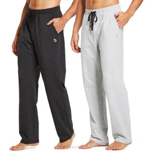 imageBALEAF Mens Sweatpants Casual Lounge Cotton Pajama Yoga Pants Open Bottom Straight Leg Male Sweat Pants with PocketsBcharcoalLight Gray
