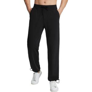 imageBALEAF Mens Sweatpants Casual Lounge Cotton Pajama Yoga Pants Open Bottom Straight Leg Male Sweat Pants with PocketsCblackadjust Cinch