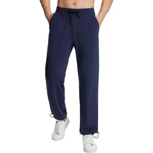 imageBALEAF Mens Sweatpants Casual Lounge Cotton Pajama Yoga Pants Open Bottom Straight Leg Male Sweat Pants with PocketsCnavy Blueadjust Cinch