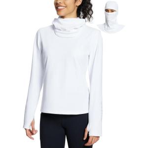imageBALEAF Thermal Long Sleeve Women Shirts Winter Clothes Cowl Neck Warm Fleece Base Layer Tops with Balaclava and ThumbholesWhite