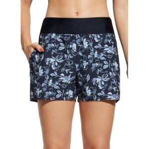 imageBALEAF Womens 3 5quot Quick Dry High Waisted Swim Board Shorts UPF 50 Swimsuit Bottom Trunks with LinerBlack Flowers