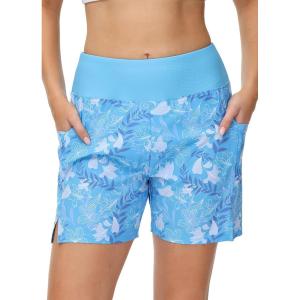 imageBALEAF Womens 3 5quot Quick Dry High Waisted Swim Board Shorts UPF 50 Swimsuit Bottom Trunks with LinerBlue