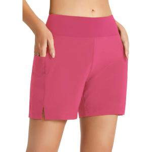 imageBALEAF Womens 3 5quot Quick Dry High Waisted Swim Board Shorts UPF 50 Swimsuit Bottom Trunks with LinerPink