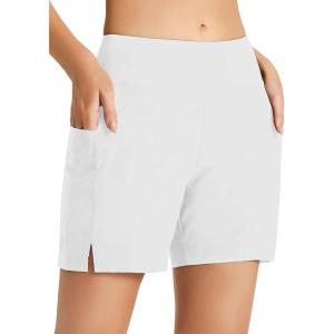 imageBALEAF Womens 3 5quot Quick Dry High Waisted Swim Board Shorts UPF 50 Swimsuit Bottom Trunks with LinerWhite