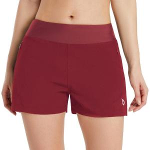 imageBALEAF Womens 3 5quot Quick Dry High Waisted Swim Board Shorts UPF 50 Swimsuit Bottom Trunks with LinerWine