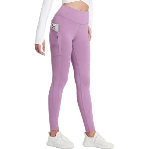 imageBALEAF Womens Fleece Lined Leggings Thermal Warm Winter Tights High Waisted Yoga Pants Cold Weather with PocketsGrape