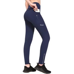 imagebaleaf Womens Fleece Lined Leggings Water Resistant Winter Clothes Running Tights Cold Weather Hiking Pants Zip PocketsAdark Blue