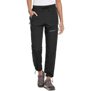 imageBALEAF Womens Hiking Pants Quick Dry Lightweight Water Resistant Elastic Waist Cargo Pants for All SeasonsBlack Tall 31
