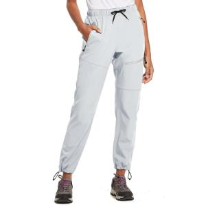 imageBALEAF Womens Hiking Pants Quick Dry Lightweight Water Resistant Elastic Waist Cargo Pants for All SeasonsCool Gray Petite 27