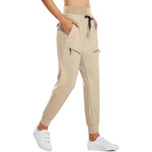 imagebaleaf Womens Joggers Lightweight Hiking Pants High Waist 5 Zipper Pockets Quick Dry Travel Athletic UPF50Khaki 28 Inseam