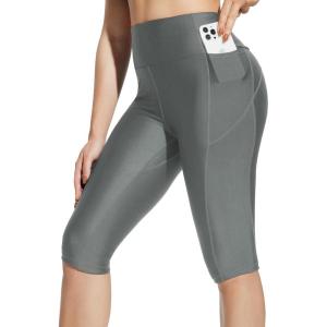 imageBALEAF Womens 14quot High Waisted Swim Capris Long Swim Shorts Knee Length UPF50 Swimsuit with Liner and PocketsDark Grey