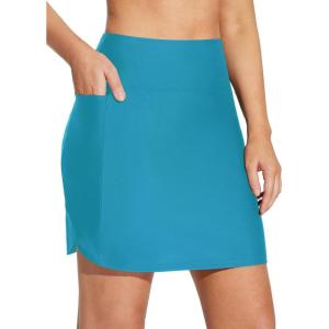 imageBALEAF Womens 2024 17quot Swim Skirt Bottoms High Waisted Modest Bathing Suit Skirt Tummy Control Swim BottomsAqua Blue
