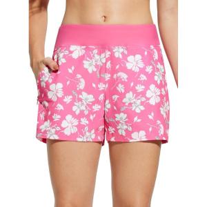 imageBALEAF Womens 3 5quot Quick Dry High Waisted Swim Board Shorts UPF 50 Swimsuit Bottom Trunks with LinerPink White Flowers