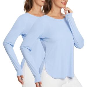imageBALEAF Womens Sun Shirts UPF 50 Long Sleeve Hiking Tops Lightweight Quick Dry UV Protection Outdoor Clothing02light Blue