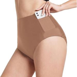 imagebaleaf Womens Modest Bikini Bottom High Waisted Swim Bottoms Full Coverage Bathing Suit BottomBrown