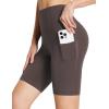 imageBALEAF Womens 8quot 5quot 3quot Biker Shorts High Waist Yoga Workout Gym Running Volleyball Spandex Shorts with PocketsBrownstretchierlycra