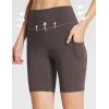imageBALEAF Womens 8quot 5quot 3quot Biker Shorts High Waist Yoga Workout Gym Running Volleyball Spandex Shorts with PocketsBrownstretchierlycra