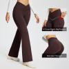 imageBALEAF Womens Flare Leggings Trendy Crossover Yoga Pants High Waist Casual Workout Bell Bottom Leggings with PocketsBrown