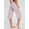 imageBALEAF Womens Wide Leg Yoga Pants Capris Crossover High Waist Crop Dress Pants with Pockets Loose Lounge Casual SummerLight Purple