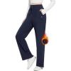 imageBALEAF Fleece Lined Thermal Pants Women Sweatpants Wide Leg Water Resistant Casual Lounge with Pockets Yoga WorkoutNavy