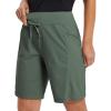 imageBALEAF Womens Hiking Long Shorts 9quot11quot Quick Dry Bermuda Cargo for Curvy Lightweight Pockets9 Inch Dark Army Green