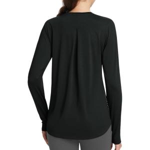 imageBALEAF Long Sleeve Workout Tops for Women Running Athletic Shirts Active Quick Dry Lightweight Moisture WickingBlackpleated