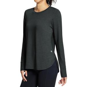 imageBALEAF Long Sleeve Workout Tops for Women Running Athletic Shirts Active Quick Dry Lightweight Moisture WickingCblack