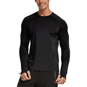 imageBALEAF Mens Long Sleeve Running Shirts with Thumbholes Quick Dry Athletic Shirt Workout Training TopBlack