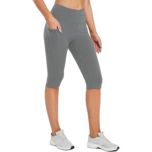imageBALEAF Womens Capris with Pockets Knee Length Capri Leggings High Waisted Stretch for Casual Summer Yoga Workout ExerciseGraphite Gray