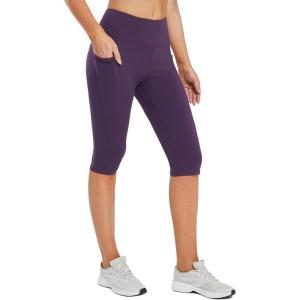 imageBALEAF Womens Capris with Pockets Knee Length Capri Leggings High Waisted Stretch for Casual Summer Yoga Workout ExerciseShadow Purple