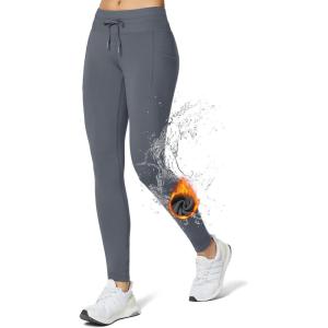 imageBALEAF Womens Fleece Lined High Waisted Leggings Water Resistant Thermal Warm Winter Tights Ski Hiking Pants with PocketsDark Grey