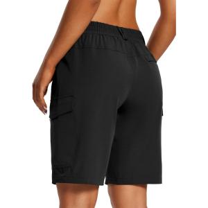 imageBALEAF Womens Hiking Long Shorts 10quot Cargo Short Knee Length Quick Dry with Pockets UPF 50 Water ResistantBlack