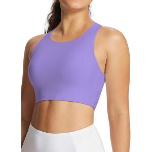 imageBALEAF Womens Swim Bra Modest High Neck Bikini Tops Quick Dry UPF 50Bathing Suit Sports Workout Removable PaddedPurple