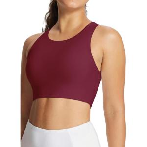 imageBALEAF Womens Swim Bra Modest High Neck Bikini Tops Quick Dry UPF 50Bathing Suit Sports Workout Removable PaddedWine