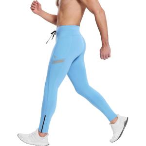 imagebaleaf Mens Winter Running Tights Thermal Cycling Pants Water Resistant Pockets Zipper Legs Cold WeatherBlight Blue