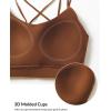 imagebaleaf Freeleaf Womens Sports Bra Longline Molded Cup Yoga Bra Thin Strap Low Impact Workout Crop Tank TopsBrown