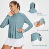 imagebaleaf Womens UPF 50 Sun Shirt with Hoodie SPF Long Sleeve UV Protection Clothing Hiking Fishing Outdoor LightweightHeather Light Blue