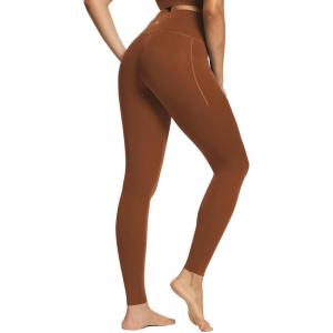 imageBALEAF Freeleaf Womens 78 Yoga Leggings with Pockets High Waisted 27quot Workout Lounge Leggings Cozy Soft Athletic PantsBrown