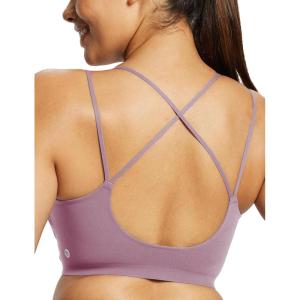 imagebaleaf Freeleaf Womens Sports Bra Longline Molded Cup Yoga Bra Thin Strap Low Impact Workout Crop Tank TopsPurple