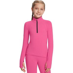 imagebaleaf Girls Fleece Long Sleeve Shirts Fall Jacket Half Zip Sweatshirts Horse Riding Camping Thermal Coat KidsApink
